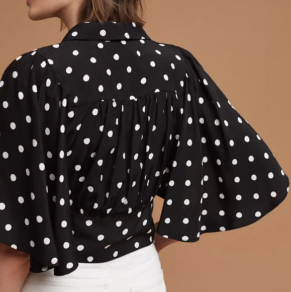 Anthropologie Maeve Black Polka Dot Cropped Flowy Top Women's Size 2 - Picture 3 of 8